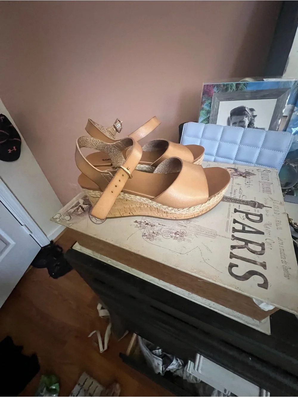 Women's Tan Platform Sandals with Ankle Strap size 5.5 used once
